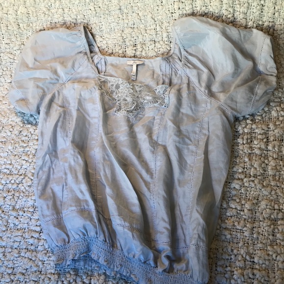 Anthropologie Tops - Anthropologie pastel blue silk & lace peasant top